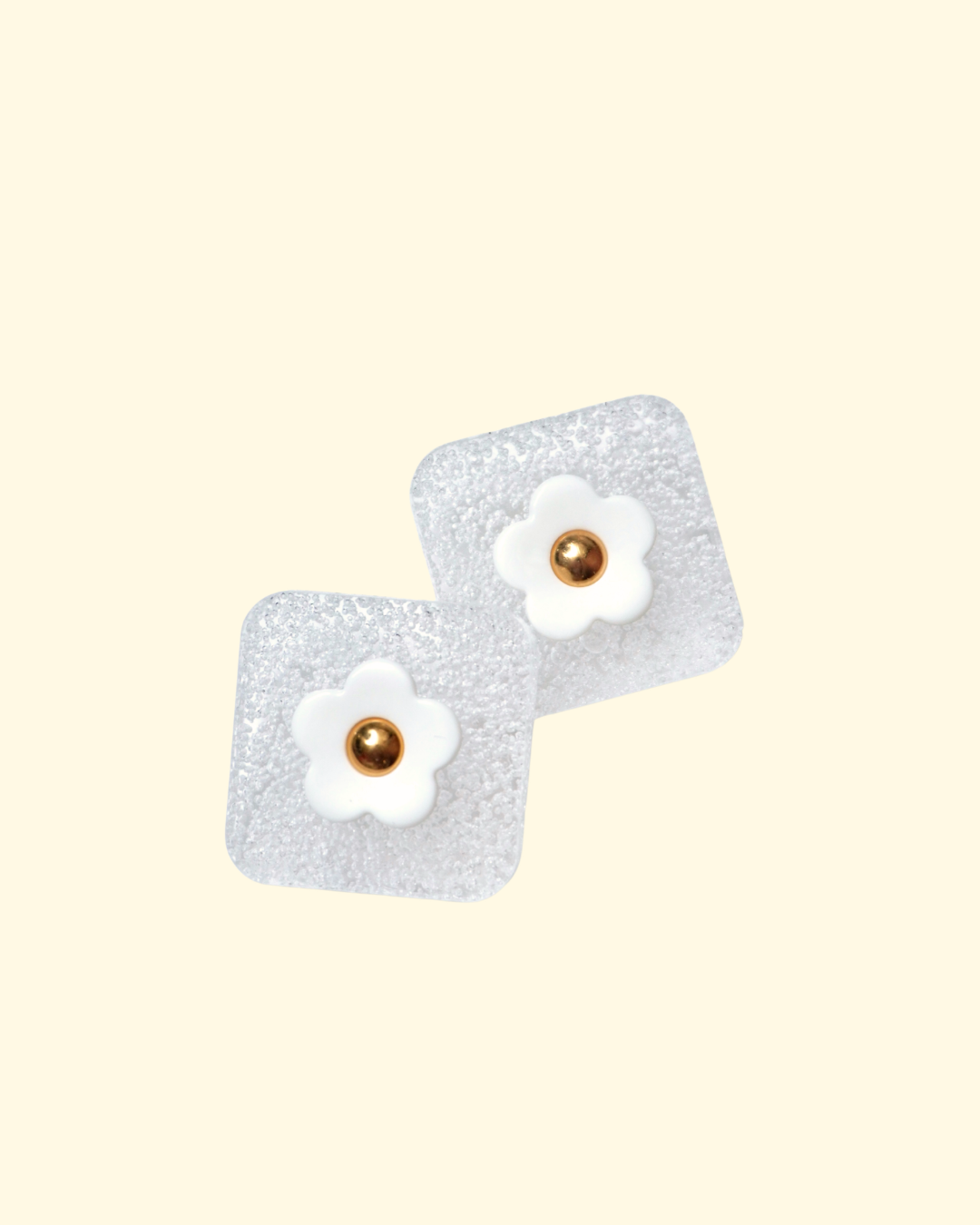 SQUARE FLOWER EARRING / PIERCE - BUBBLE