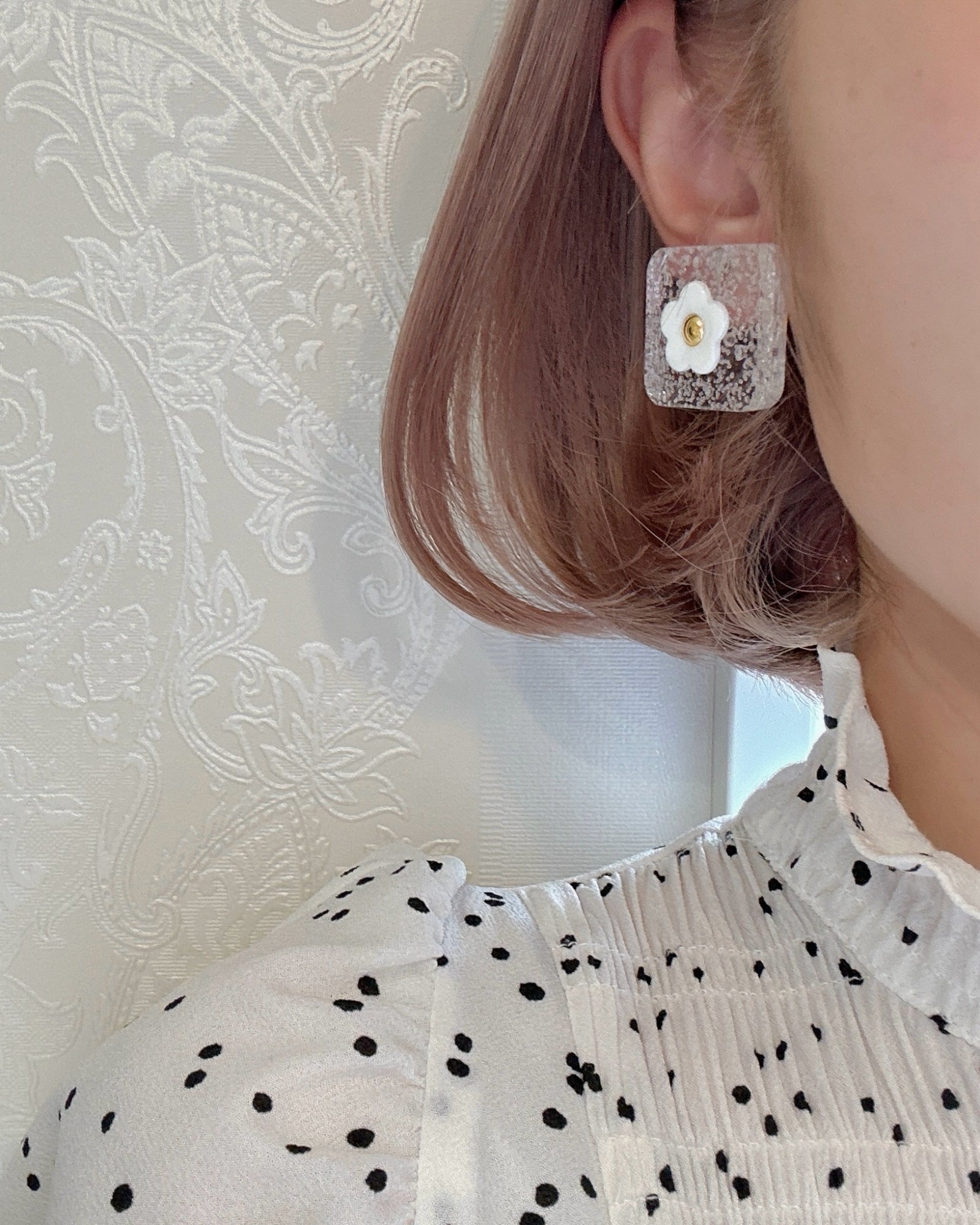 SQUARE FLOWER EARRING / PIERCE - BUBBLE